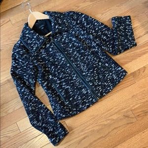 Ann Taylor Tweed ZIP Jacket w/Leather Trim